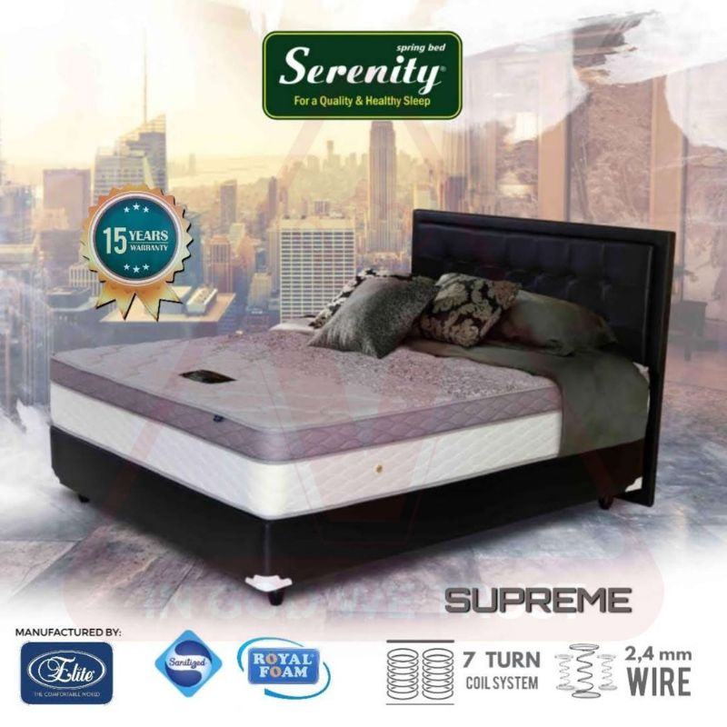 SPRINGBED SERENITY TYPE SUPREME BY ELITE MATRAS Original anti bacteri ukuran 120 x200 sampai 180x 20