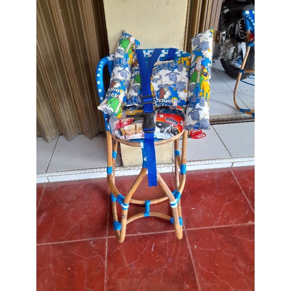 PAKET Kursi Rotan Boncengan Anak Motor Matic Biasa Dilengkapi Sabuk Pengaman dan Bantal Stang