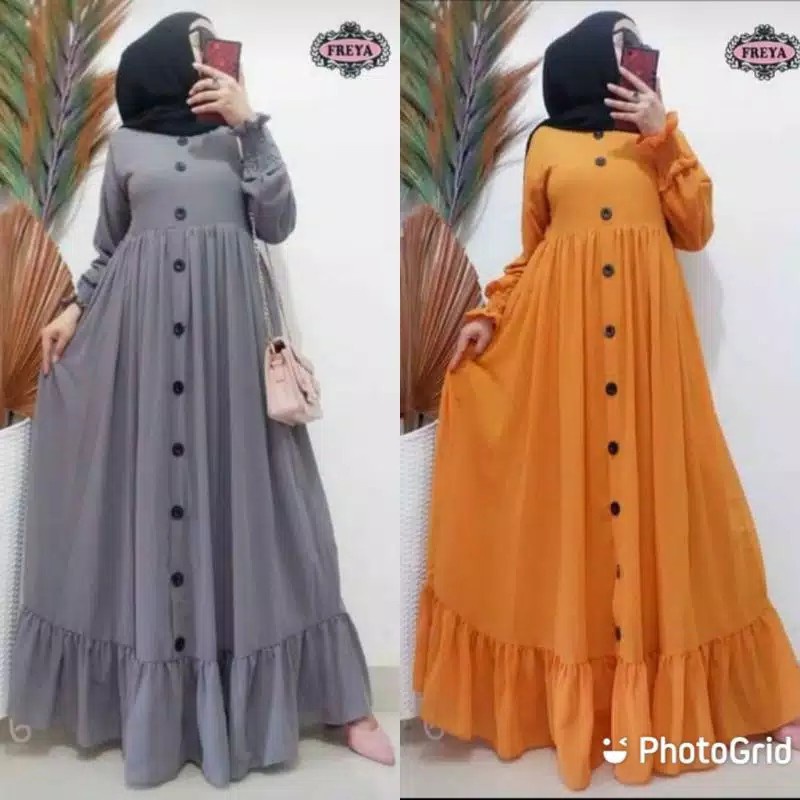 NIDIA | S M L XL XXL XXXL 5L | Dress Baju Gamis Wanita Polos Kancing Depan Jumbo-1