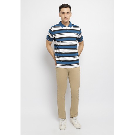 Osella Polo Shirt Pria Stripe Putih Original