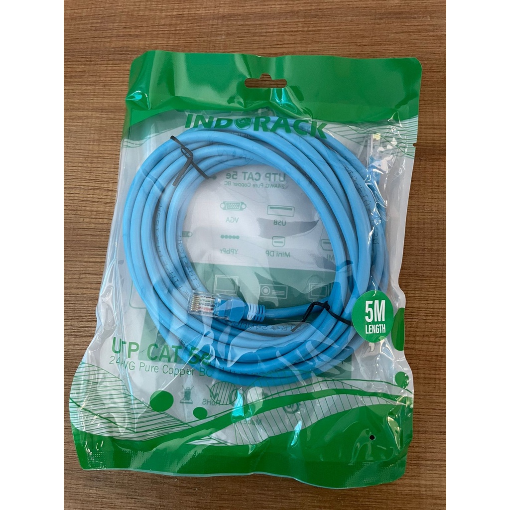 Patch Cord CAT5e, 24AWG, 5 Meter Blue / White / Yellow - INDORACK 5 Meter