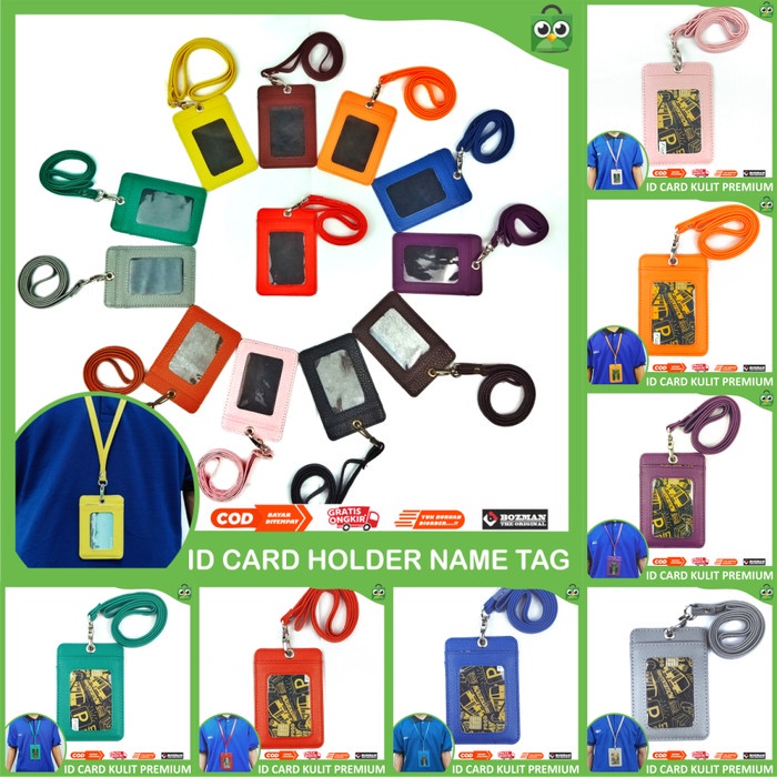 

Aman Id Card Holder Nametag Kulit Pu Leather Lanyard Kualitas Premium Hemat