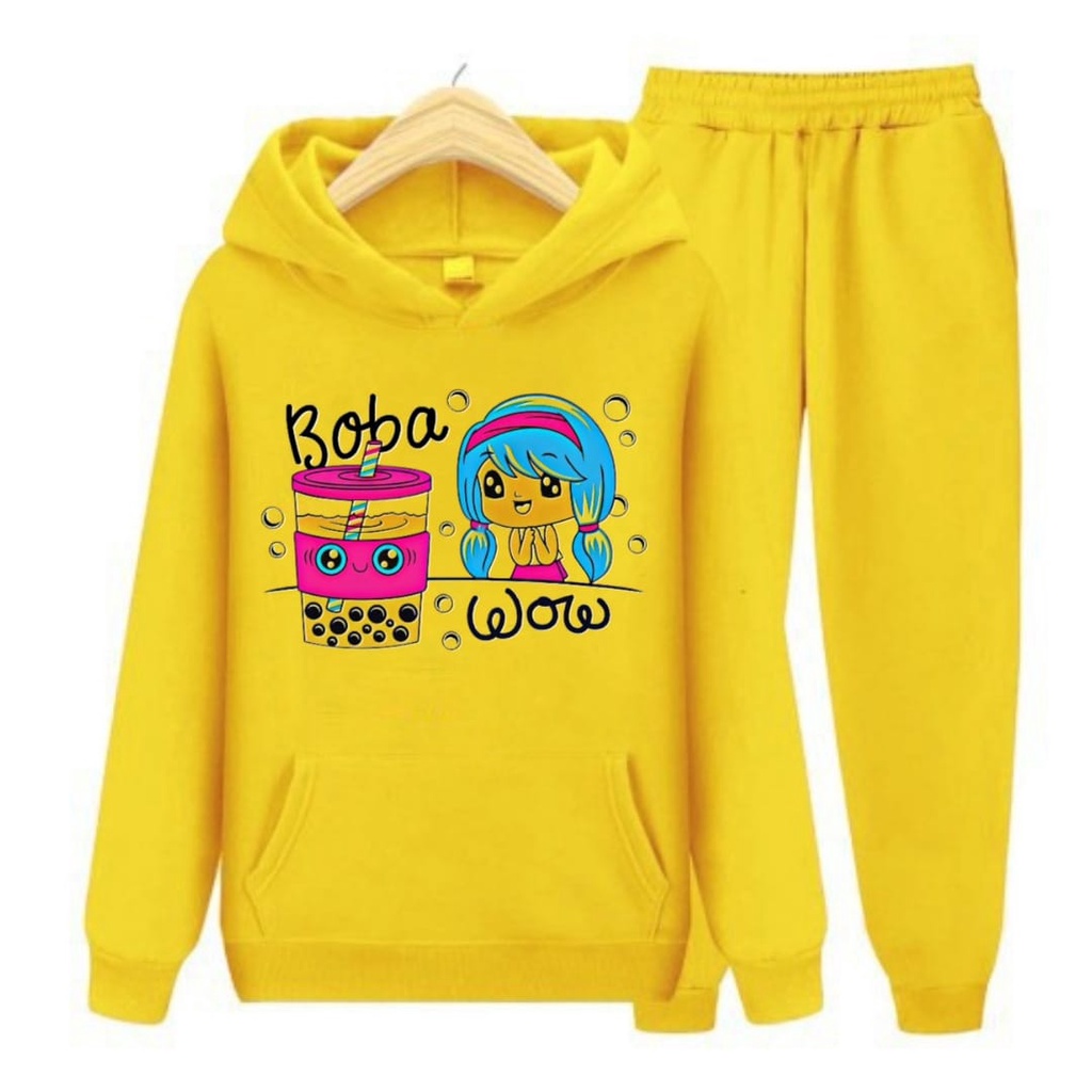 Setelan Sweater Hoodie BOBA KARTUN /Set Sweater Anak/Size S (4-6Thn) M (7-9Thn) XL(10-14thn)