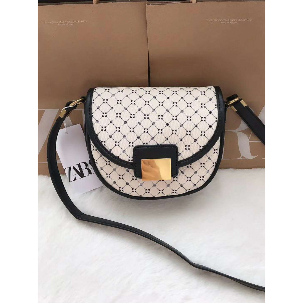 Tas Fashion Wanita Z278 ZARA4 Black White Sling Oval Bag Import #12652