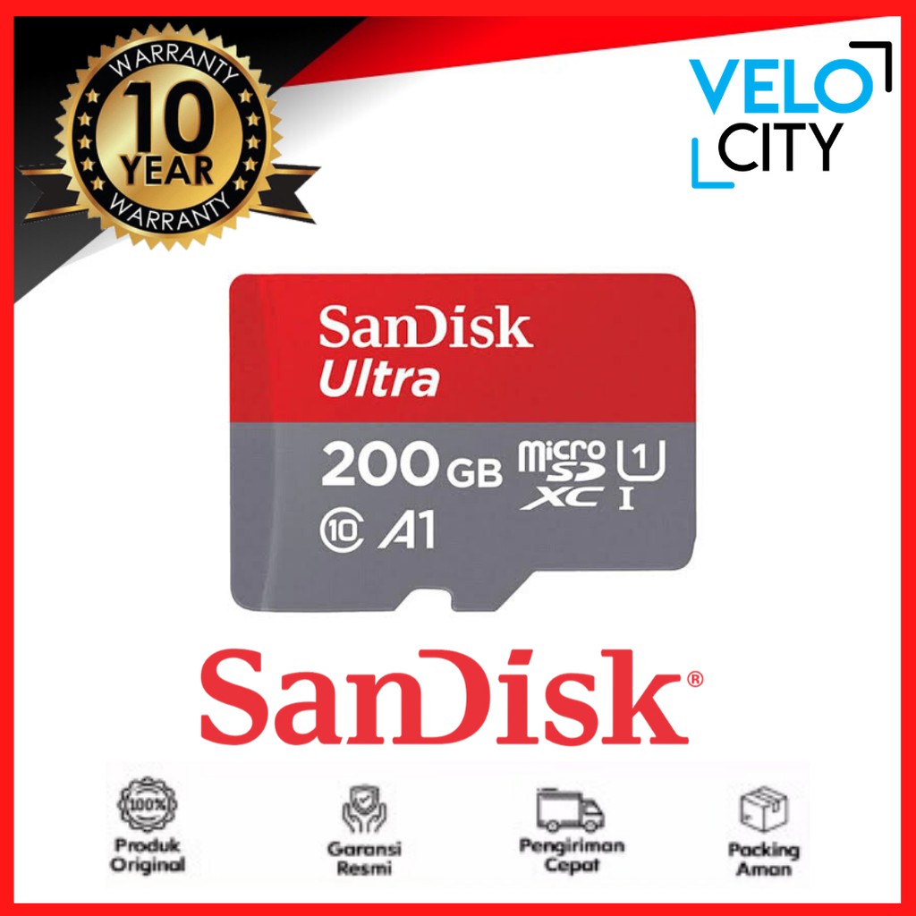 Memory Card Microsd Sandisk  200GB CLASS 10 100MBPS A1 Original Garansi 10 Tahun