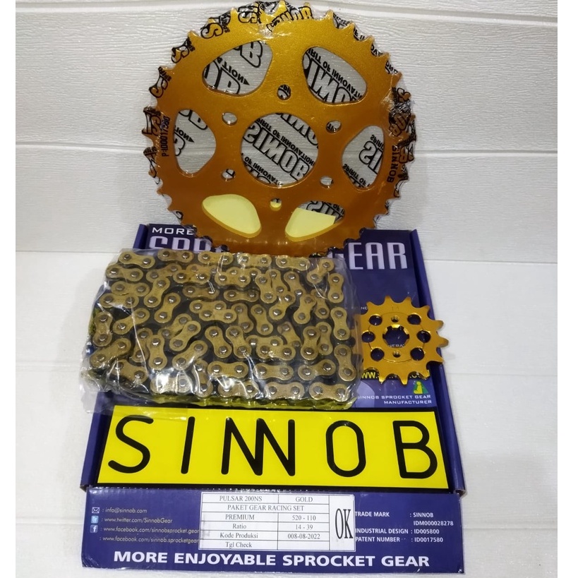 Sinnob Racing Gear Paket Depan Belakang Rantai Pulsar 200 NS Pulsar 200NS Gold Premium