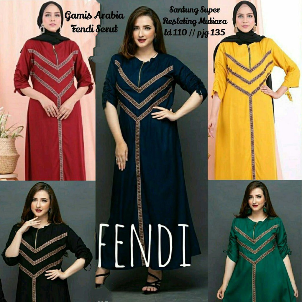 Daster arab DLUSIA FENDI YAYA mat Rayon super halus tidak nerawang  LD 110 PB 135 Lengan 7/8 (Serut) Resleting Depan (Busui) Bahan Rayon