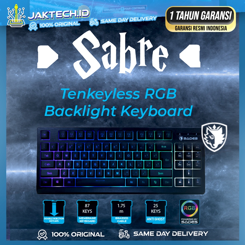 Sades Sabre TKL Ten Key Less Keyboard Gaming RGB Backlight Membrane