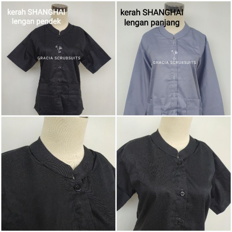 GRACIA SCRUBSUITS - baju oka/jaga malam/jamal/scrubsuits kerah shanghai pria wanita murah