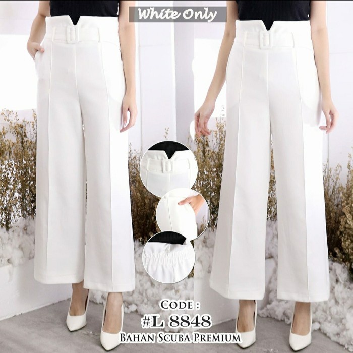 celana kulot scuba wanita premium / highwaist / culotte - putih (O4N3) Celana Kulot Jumbo Celana Kul