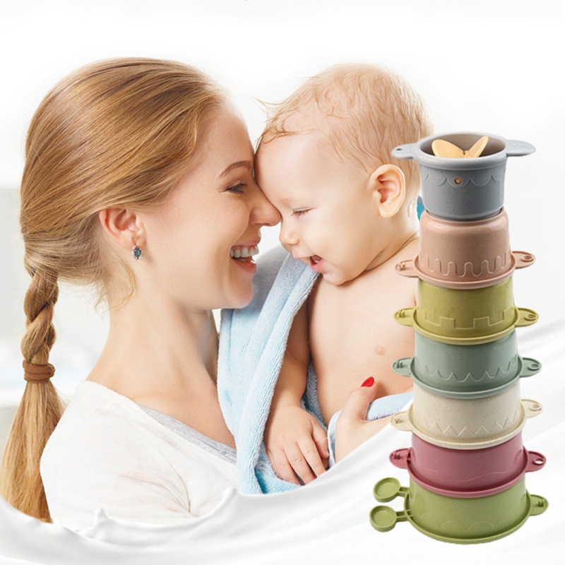 Mary 7Pcs Shower Mainan Bayi Susun Cangkir Bangunan Mainan Pasir Air Mainan Untuk w/Drain Bawah Edukasi Kamar Mandi Mainan Untuk In