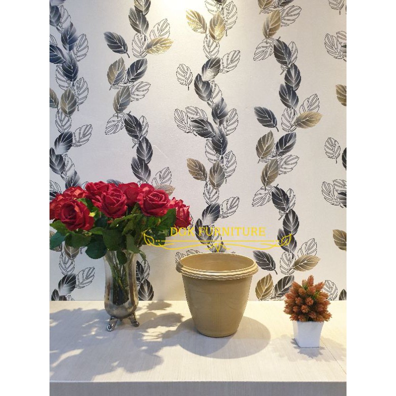 Pot Bunga Bermotif Bulat Diameter 24 cm HIJAU PINK PUTIH COKLAT Murah Plastik