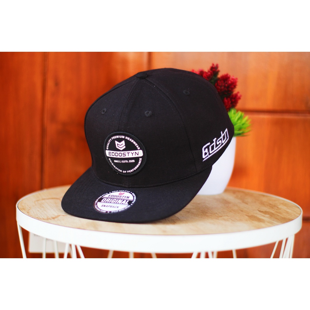 Topi Snapback hip hop Original Distro Premium Pria Dewasa Bordir Eddostyn Black Apl