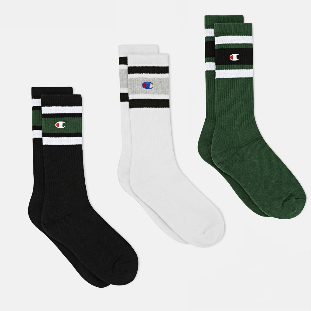 Champion Crew Socks Black Green Navy White Original
