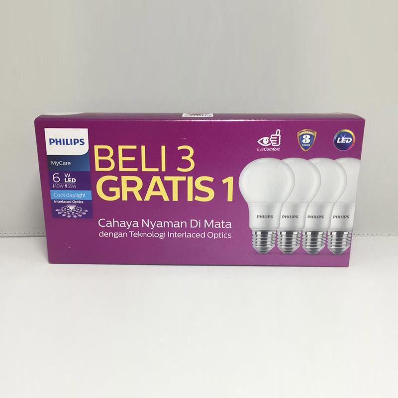 PHILIPS LAMPU LED BULB BOHLAM 6W PAKET Philips My care LED Bulb 6 Watt pack isi 4