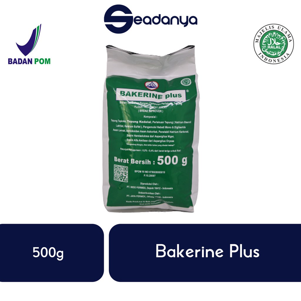 

Bakerine Plus Bread Improver 500g - Pengembang Roti & Kue -HALAL MUI & BPOM - Harga Promo