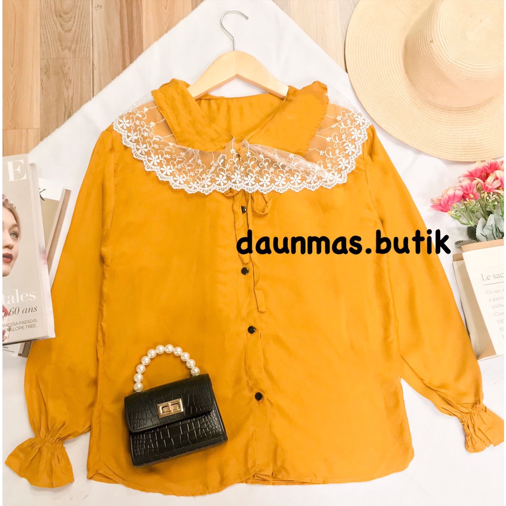 1KG MUAT 5PCS | PINKAN SHIRT TOP BLOUSE RENDA PREMIUM HITS OOTD SELEBGRAM FASHION GROSIR MURAH-PINKAN MUSTARD
