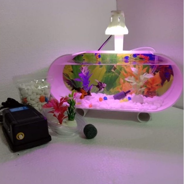 Aquarium/akuarium mini akrilik fullset pompa aerator ,lampu led,dan accesories