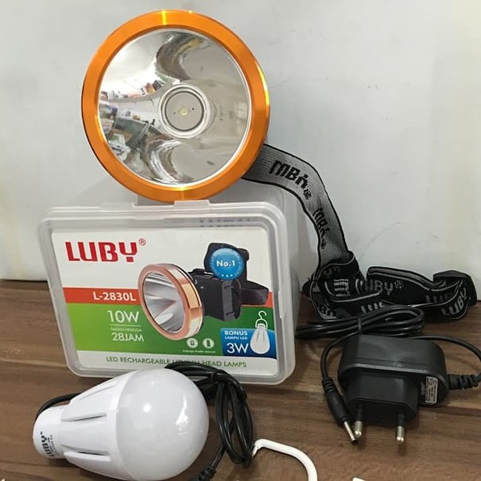 L2830L Luby Senter Kepala 10W Tahan 28Jam 10Watt Ring Kuning Bonus LED