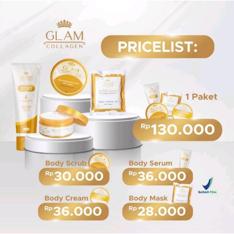(1 PAKET) SEPAKET GLAM COLLAGEN BODY CARE ISI 3 dan ISI 4 glam colagen Pemutih badan BPOM scrub lulu