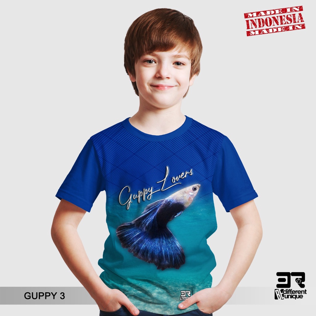 [ COD / BAYAR DI TEMPAT ] KAOS DISTRO PRINTING ANAK ANAK GAMBAR IKAN HIAS GUPPY 3