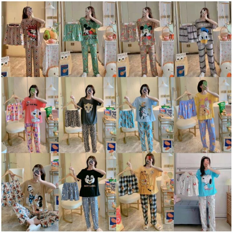 [COD] Set Piyama 3in1 2 Celana - Piyama import - homewear - baju tidur import - baju tidur grosir - 