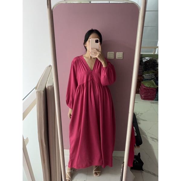 NABO - Sayonara Magenta Long Dress (Dress Bahan Rayon)