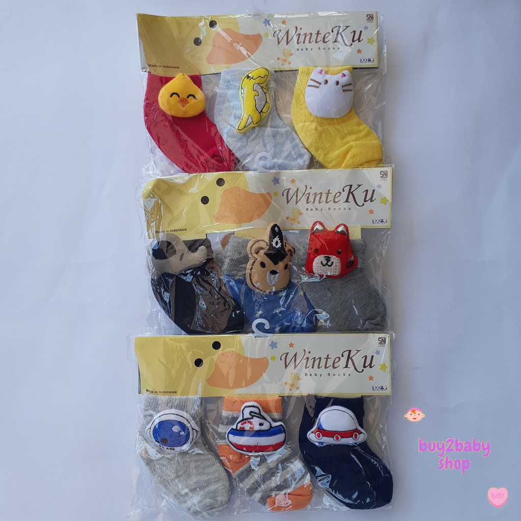 Kaos kaki bayi Winteku Boneka Untuk Usia 1 s.d 12 Bulan Isi 3 PCS