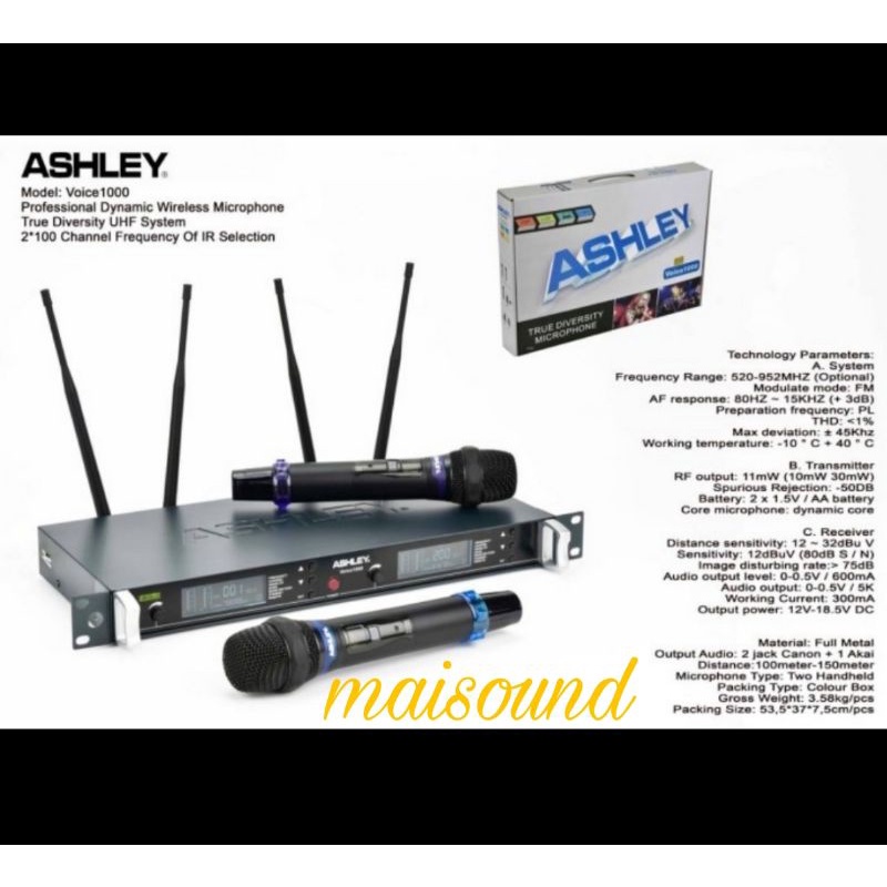 MIC WIRELESS ASHLEY VOICE 1000 ORIGINAL MICROPHONE ASHLEY VOICE1000