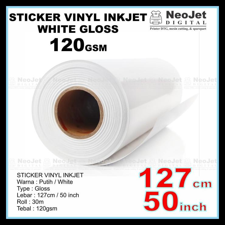 

Sticker Vinyl Inkjet Roll 127 Cm White Gloss 30 Meter Putih Murah