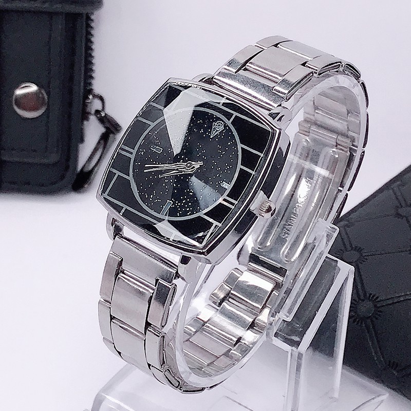 JAM TANGAN KASUAL CEWEK WANITA WACTH TERBARU TALI STAINLESS STEEL RANTAI CRYSTAL KRISTAL PREMIUM W14