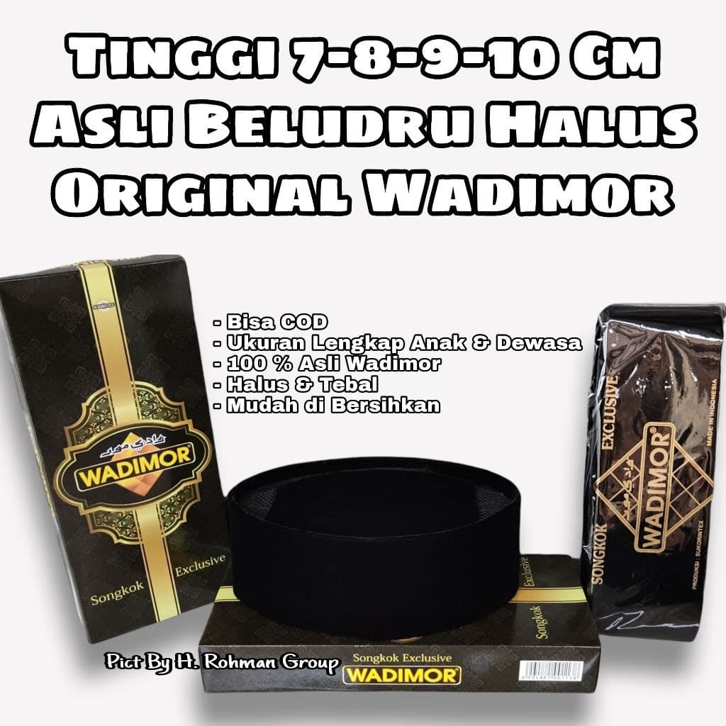 Kopeah Hitam Polos Wadimor Tinggi  8 Cm 9Cm 10Cm Songkok Wadimor Ori Wadimor Ac Wadimor 7 Cm Size Anak &amp; Dewasa Fashion Muslim Set Perlengkapan Sholat Peci Wadimor Kopeah Wadimor