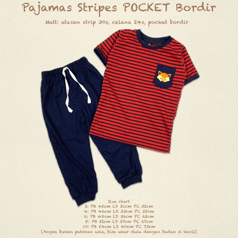 Setelan Anak Pajamas Stripes Pocket Bordir Unisex 2-10 Tahun Original Pneapple Kids Kaos Super Premium Pakaian Anak Terlaris Termurah Best Seller