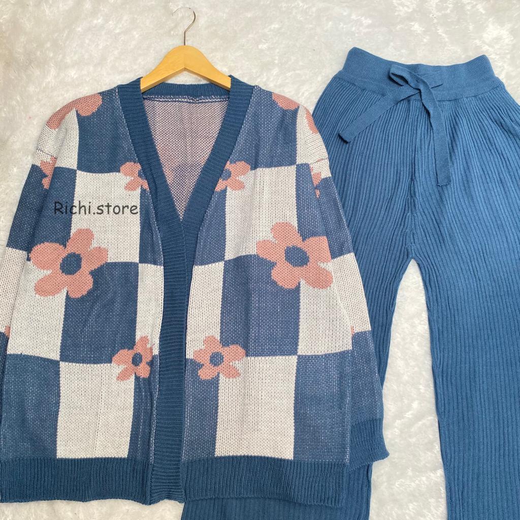 One set rajut camelia outer baju celana kulot