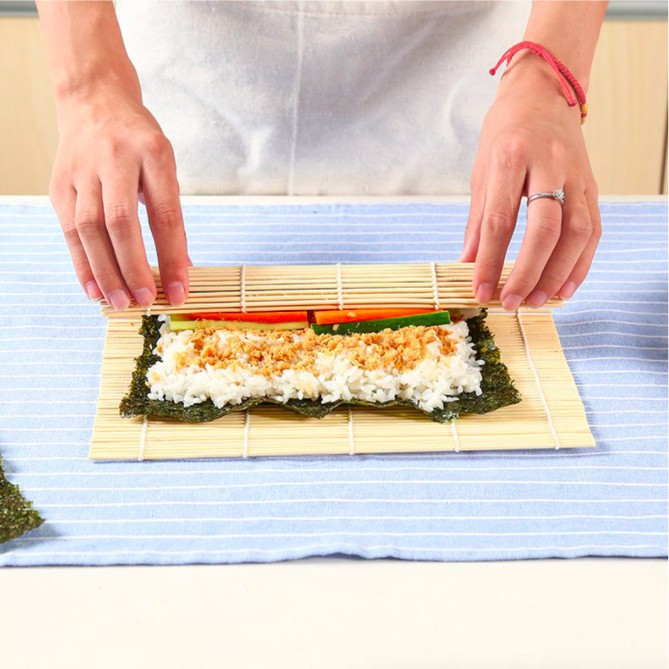 Tikar Penggulung Sushi Makisu Bamboo Roll Rolling Mat Gulungan Nasi Sushi Kimbap Tikar Sushi Bamboo