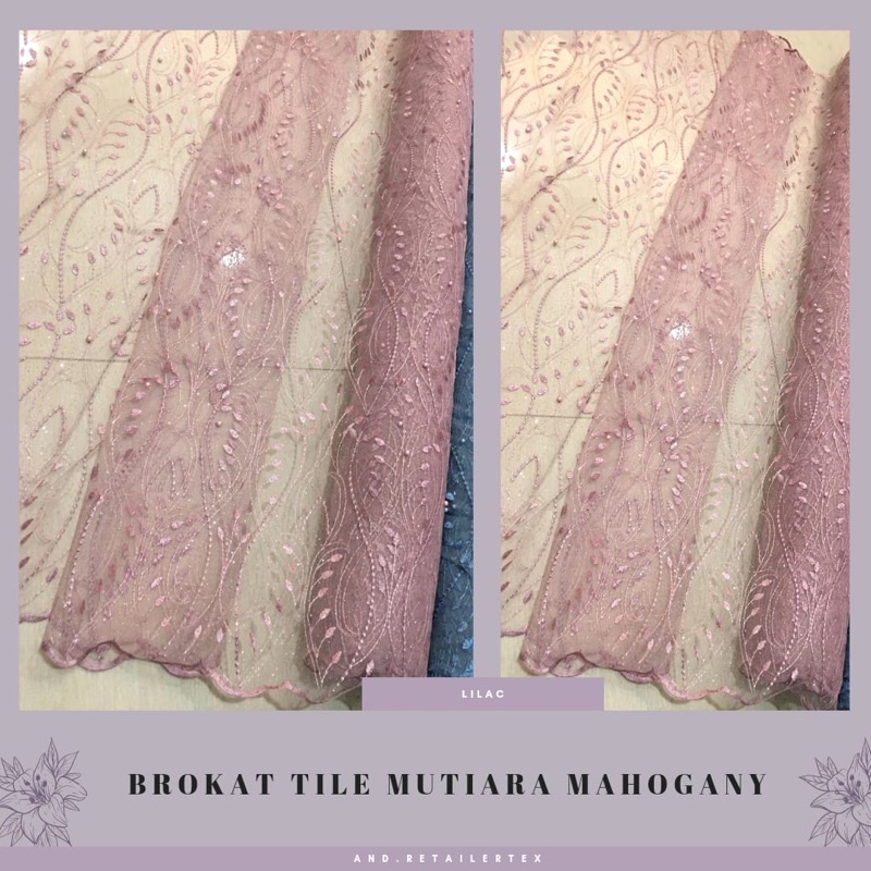 Kain Brokat Tile Mutiara Mahogany warna Lilac