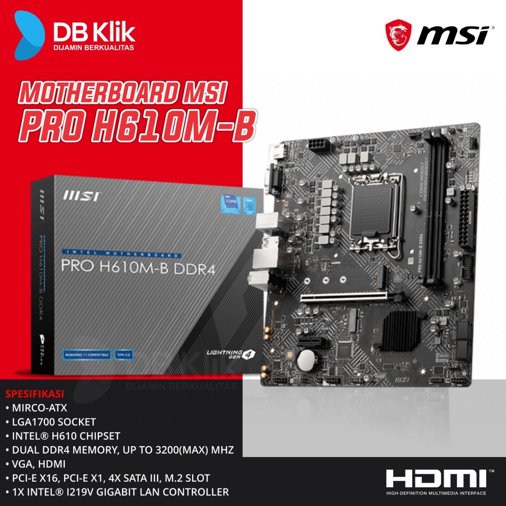 Jual Motherboard MSI PRO H610M-B M-ATX LGA1700 HDMI VGA - MSI Pro H610M ...