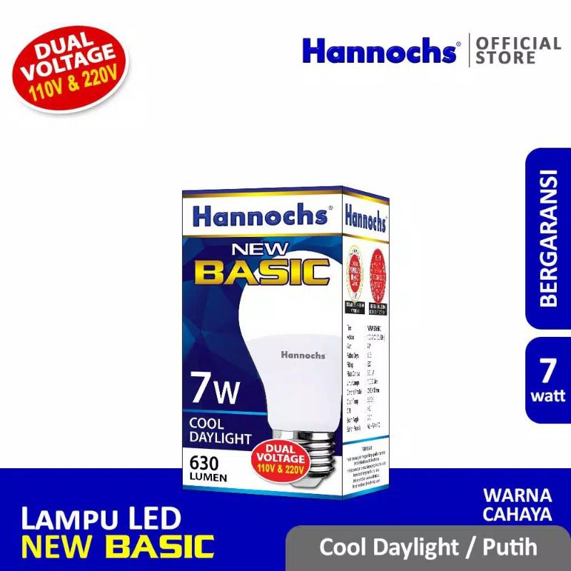 Hannochs Lampu LED New Basic 7 Watt - Cahaya Putih ( Paket 3 pcs )