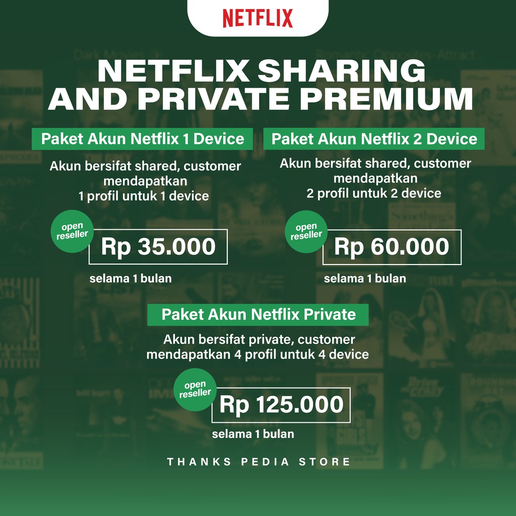 Jual Netflix Sharing Dan Private Premium 1 Bulan 4K Ultra HD Anti On ...