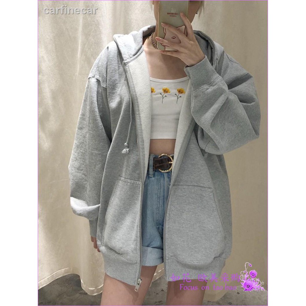 Brandy Melville Jaket Longgar Lengan Panjang Dengan Resleting Untuk Wanita Shopee Indonesia