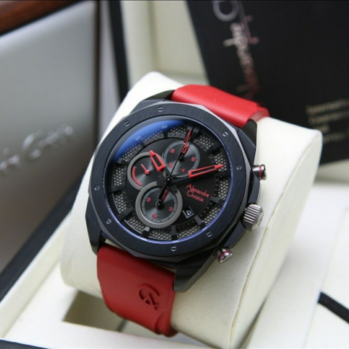 Jam Tangan Alexandre Christie AC 6611 / AC6611 Black Red Original