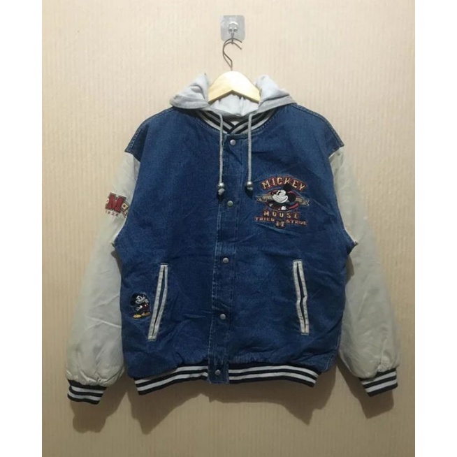 Vtg Mickey mouse leather man denim jacket