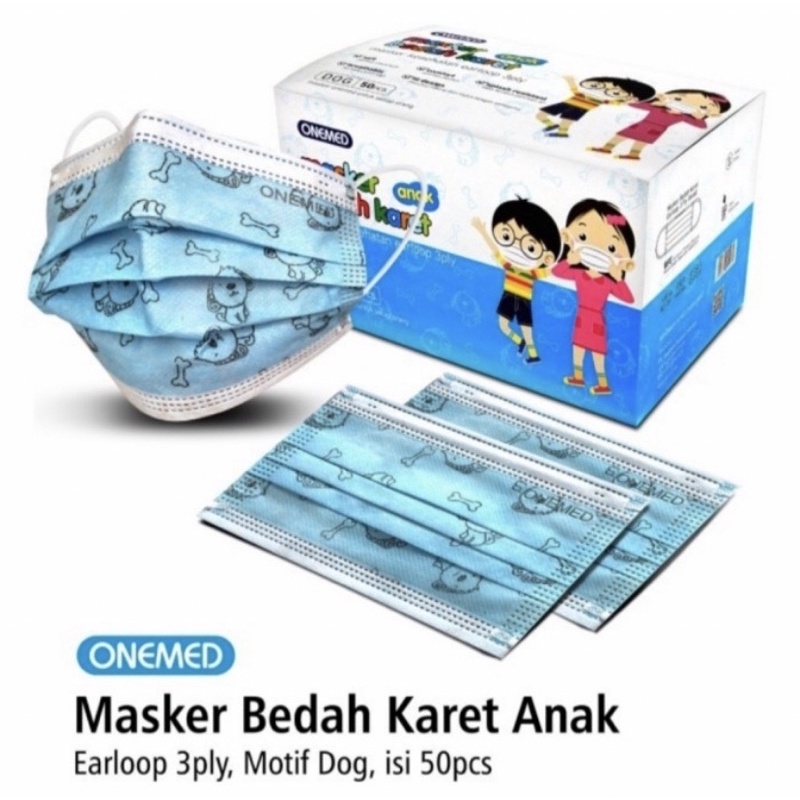 MASKER ANAK ONEMED MASKER BEDAH KARET EARLOOP 3 PLY ISI 50 PCS