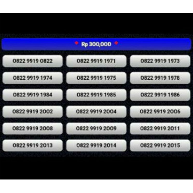 NOMOR CANTIK SIMPATI SERI TAHUN 0822 9919 19XX
