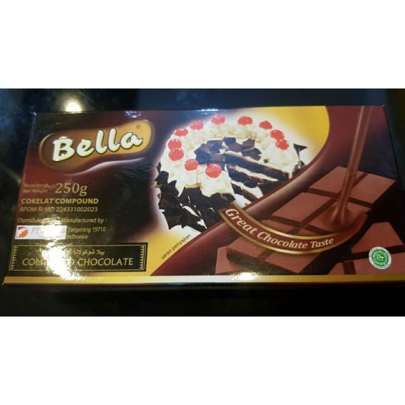 

cokelat bella dark | dark compound bella 250g | cokelat batang bella