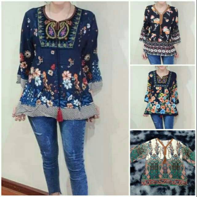 Atasan Batik Motif Bunga Baju Fashion Wanita Sopan Untuk Kantor  Murah