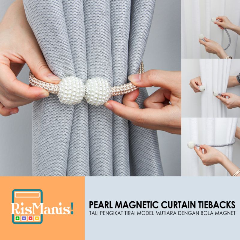 PEARL MAGNETIC CURTAIN TIEBACKS Tali Pengikat Tirai Gorden Jendela Tasel Ikat Hiasan Mutiara Cantik