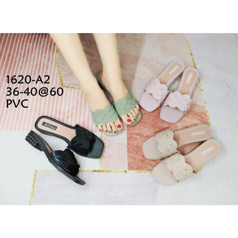 Sandal slop wanita 1620 A2 Alina Sandal hak karet perempuan SDLHW