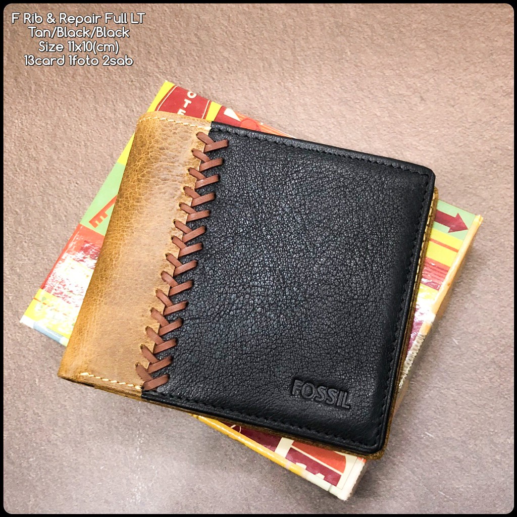 dompet kulit F rib &amp; repair FULL LT tan black black replica bahan kulit sapi asli