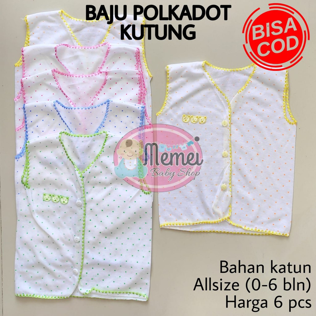 1 LUSIN (12 pcs) Baju bayi tanpa lengan POLKADOT halus lembut